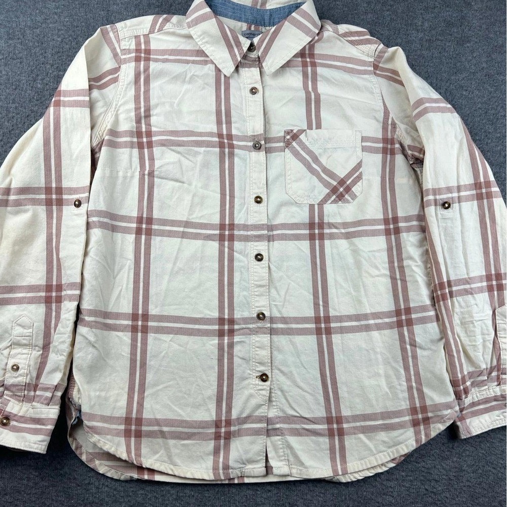 Carhartt Women's Size Medium Plaid Button Down Shirt Cream Mauve Long Sleeve